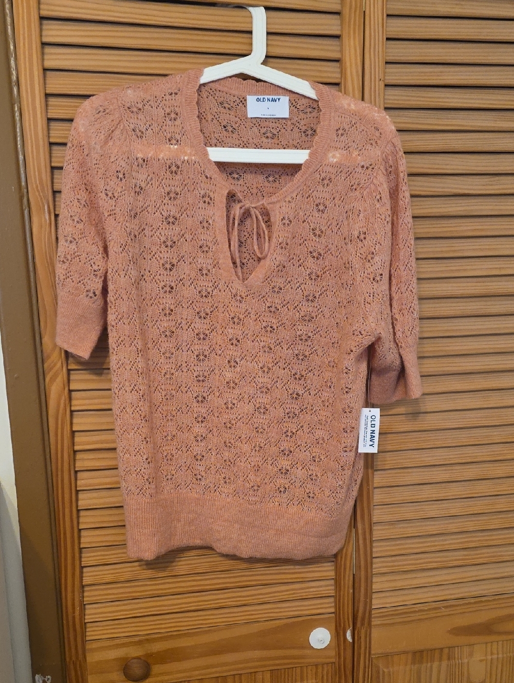 Old Navy Lace Knit Tie-Neck Sweater - Peach